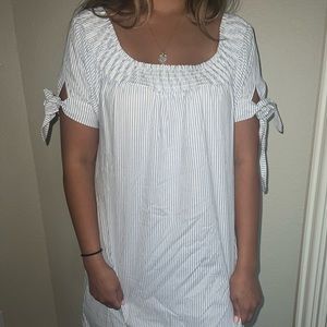 White and a blue striped dress!